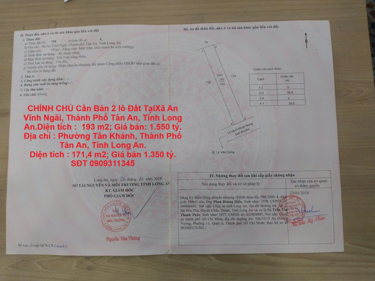 CHÍNH CHỦ Cần Bán 2 lô Đất Tại Xã An Vĩnh Ngãi Và Phường Tân Khánh, TP Tân An, Long An. - Ảnh chính